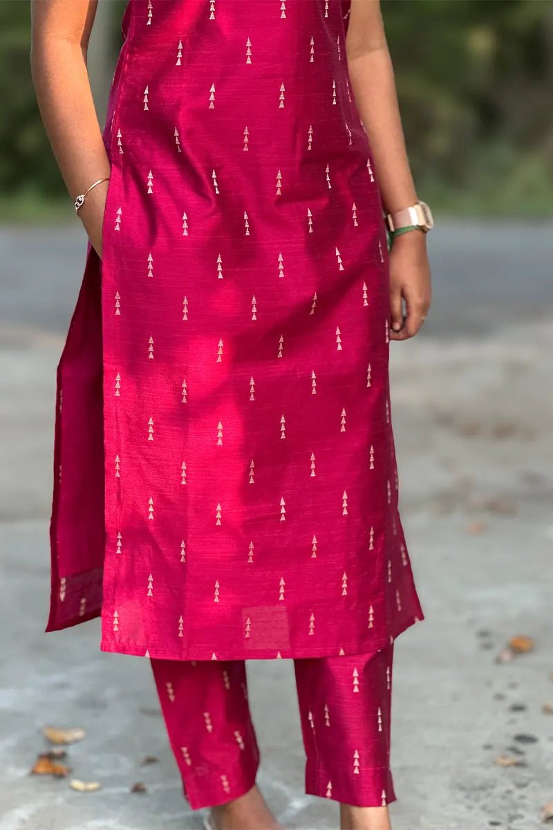 Rani pink Rawsilk Kurta Set