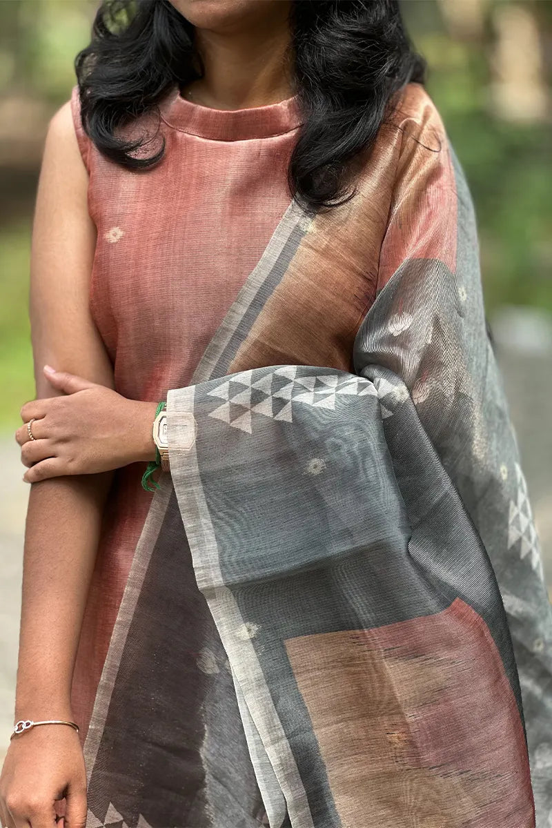 Terracotta elegance- Premium tissue silk kurti with dupatta
