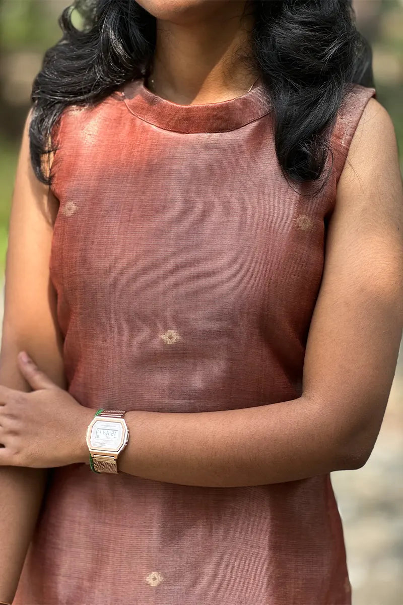 Terracotta elegance- Premium tissue silk kurti with dupatta