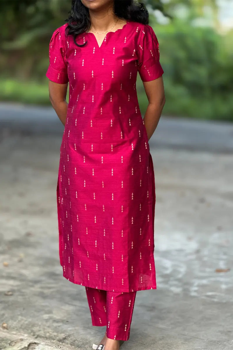 Rani pink Rawsilk Kurta Set