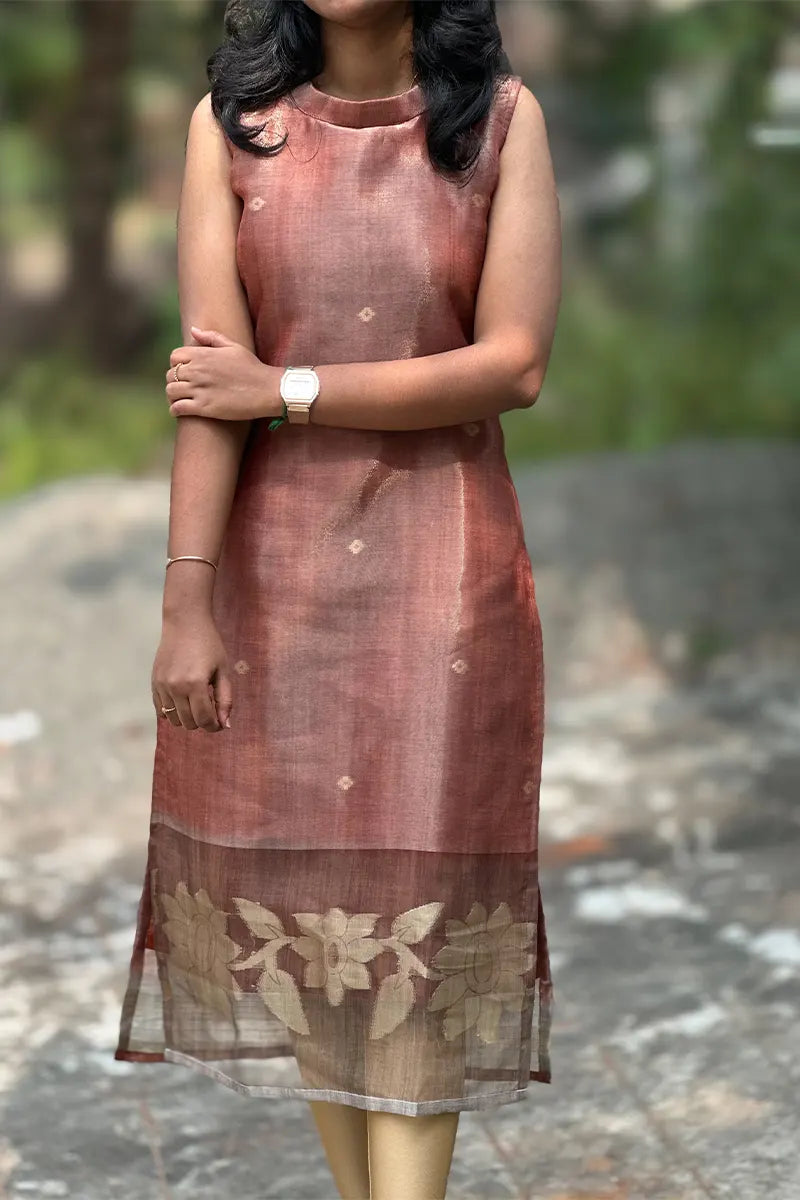 Terracotta elegance- Premium tissue silk kurti with dupatta