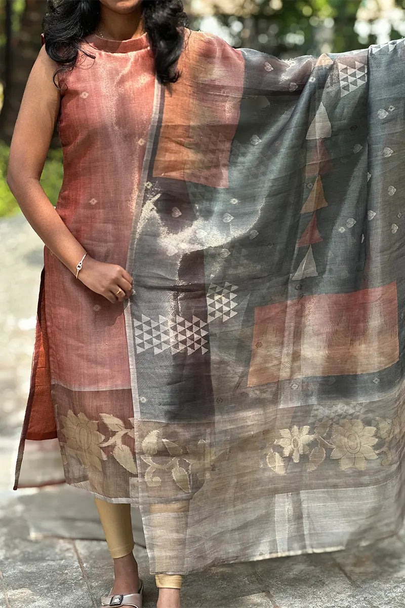 Terracotta elegance- Premium tissue silk kurti with dupatta