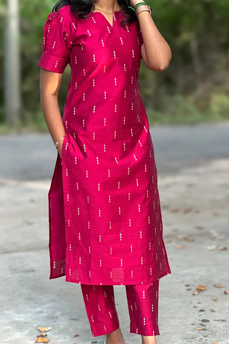 Rani pink Rawsilk Kurta Set