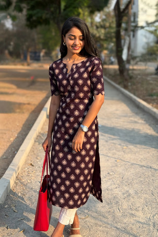 Wine Cotton kurti