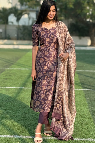 Deep Plum Semi Raw Silk Set