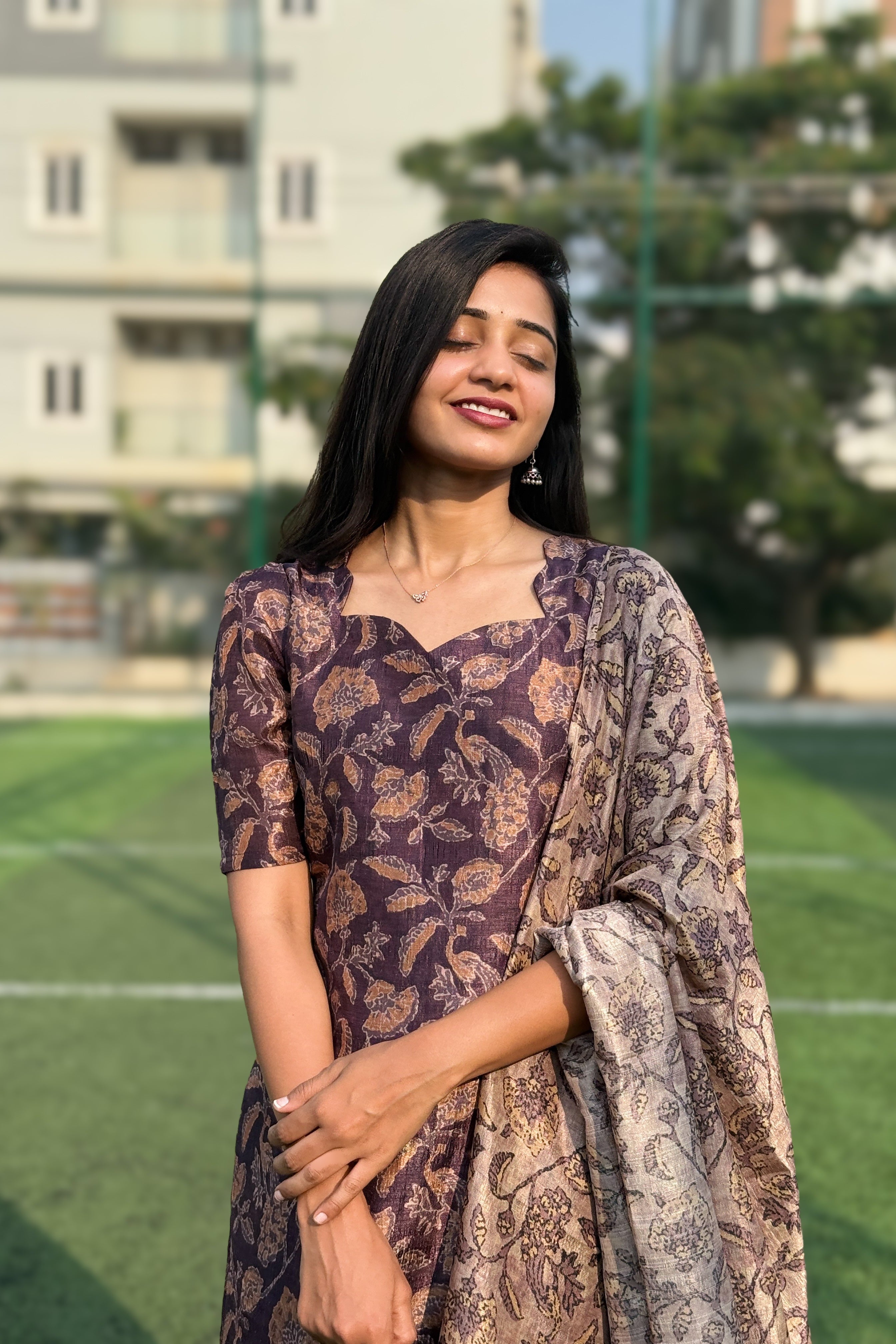 Deep Plum Semi Raw Silk Set