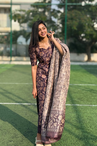 Deep Plum Semi Raw Silk Set