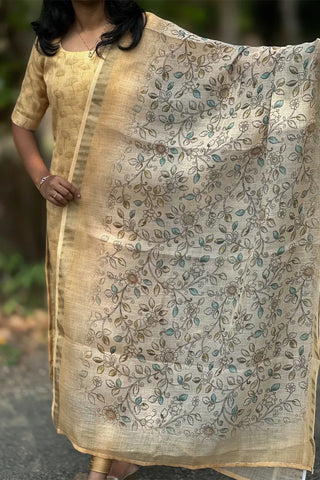 Golden bloom set - Tissue Linen kurti with dupatta