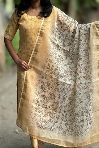 Golden bloom set - Tissue Linen kurti with dupatta